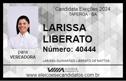 Candidato LARISSA LIBERATO 2024 - TAPEROÁ - Eleições