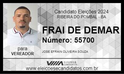 Candidato FRAI DE DEMAR 2024 - RIBEIRA DO POMBAL - Eleições