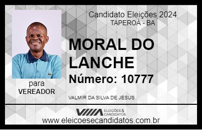 Candidato MORAL DO LANCHE 2024 - TAPEROÁ - Eleições