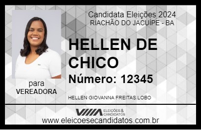 Candidato HELLEN DE CHICO 2024 - RIACHÃO DO JACUÍPE - Eleições