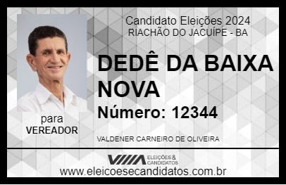 Candidato DEDÊ DA BAIXA NOVA 2024 - RIACHÃO DO JACUÍPE - Eleições