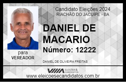 Candidato DANIEL DE MACARIO 2024 - RIACHÃO DO JACUÍPE - Eleições