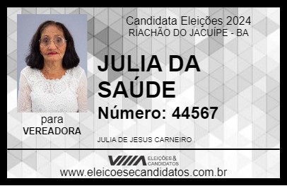 Candidato JULIA DA SAÚDE 2024 - RIACHÃO DO JACUÍPE - Eleições