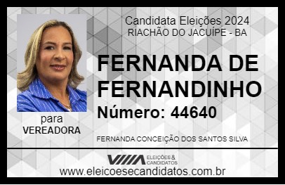 Candidato FERNANDA DE FERNANDINHO 2024 - RIACHÃO DO JACUÍPE - Eleições