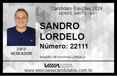 Candidato SANDRO LORDELO 2024 - MONTE SANTO - Eleições