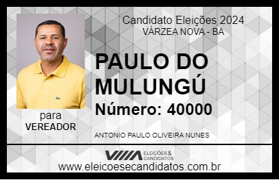 Candidato PAULO DO MULUNGÚ 2024 - VÁRZEA NOVA - Eleições