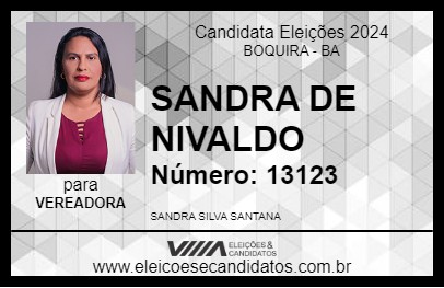 Candidato SANDRA DE NIVALDO 2024 - BOQUIRA - Eleições