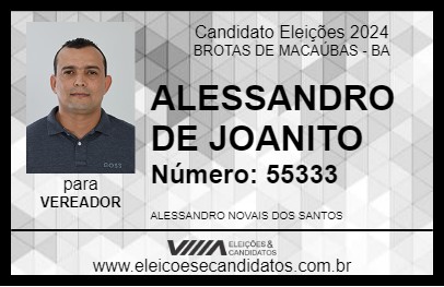 Candidato ALESSANDRO DE JOANITO 2024 - BROTAS DE MACAÚBAS - Eleições