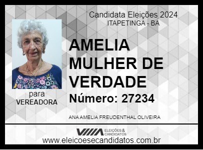 Candidato AMELIA MULHER DE VERDADE 2024 - ITAPETINGA - Eleições