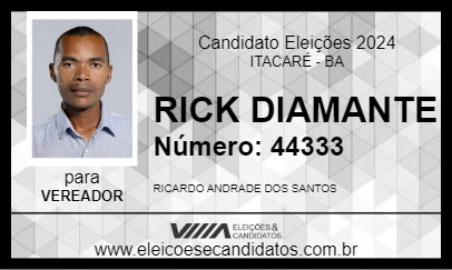 Candidato RICK DIAMANTE 2024 - ITACARÉ - Eleições