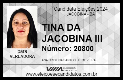 Candidato TINA DA JACOBINA III 2024 - JACOBINA - Eleições