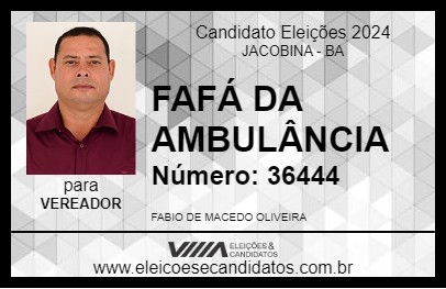 Candidato FAFÁ DA AMBULÂNCIA 2024 - JACOBINA - Eleições