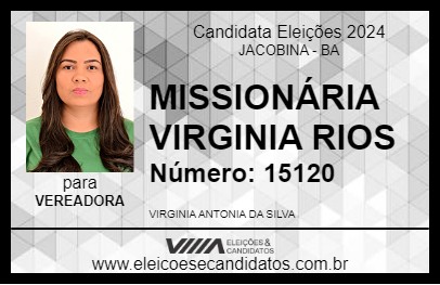 Candidato MISSIONÁRIA VIRGINIA RIOS 2024 - JACOBINA - Eleições