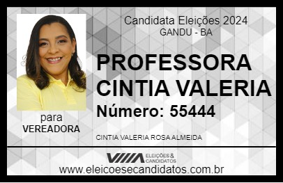 Candidato PROFESSORA  CINTIA VALERIA 2024 - GANDU - Eleições