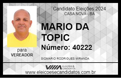 Candidato MARIO DA TOPIC 2024 - CASA NOVA - Eleições