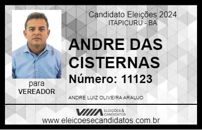 Candidato ANDRE DAS CISTERNAS 2024 - ITAPICURU - Eleições