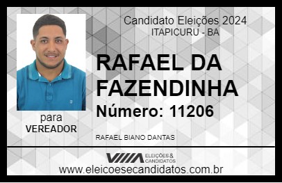 Candidato RAFAEL DA FAZENDINHA 2024 - ITAPICURU - Eleições