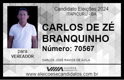 Candidato CARLOS DE ZÉ BRANQUINHO 2024 - ITAPICURU - Eleições