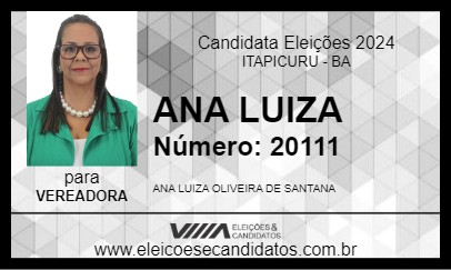 Candidato ANA LUIZA 2024 - ITAPICURU - Eleições