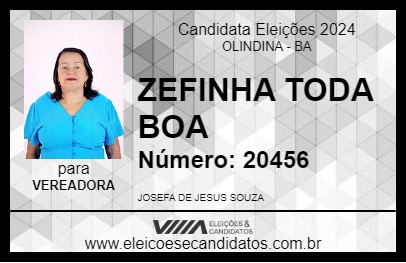 Candidato ZEFINHA TODA BOA 2024 - OLINDINA - Eleições