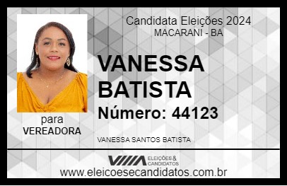 Candidato VANESSA BATISTA 2024 - MACARANI - Eleições