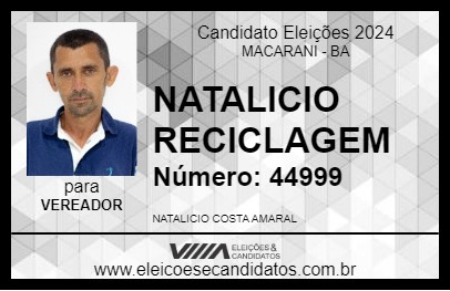 Candidato NATALICIO RECICLAGEM 2024 - MACARANI - Eleições