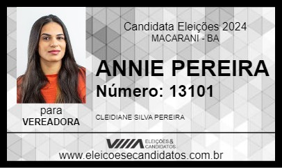 Candidato ANNIE PEREIRA 2024 - MACARANI - Eleições