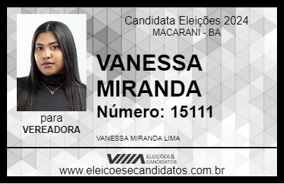 Candidato VANESSA MIRANDA 2024 - MACARANI - Eleições