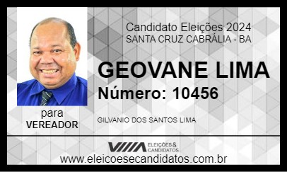 Candidato GEOVANE LIMA 2024 - SANTA CRUZ CABRÁLIA - Eleições