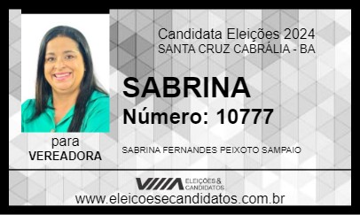 Candidato SABRINA 2024 - SANTA CRUZ CABRÁLIA - Eleições