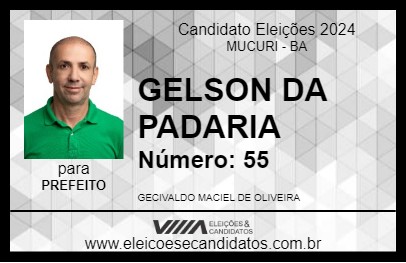 Candidato GELSON DA PADARIA 2024 - MUCURI - Eleições