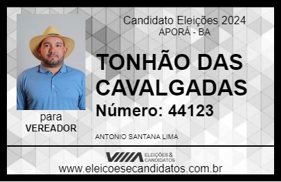 Candidato TONHÃO DAS CAVALGADAS 2024 - APORÁ - Eleições