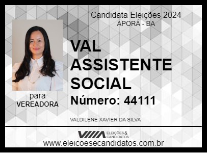 Candidato VAL ASSISTENTE SOCIAL 2024 - APORÁ - Eleições