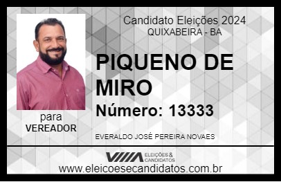 Candidato PIQUENO DE MIRO 2024 - QUIXABEIRA - Eleições