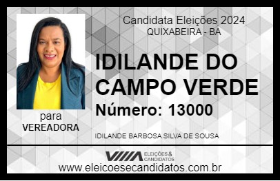 Candidato IDILANDE DO CAMPO VERDE 2024 - QUIXABEIRA - Eleições