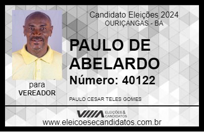 Candidato PAULO DE ABELARDO 2024 - OURIÇANGAS - Eleições