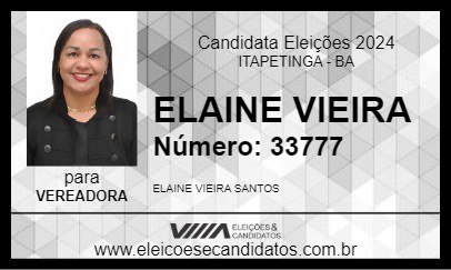 Candidato ELAINE VIEIRA 2024 - ITAPETINGA - Eleições