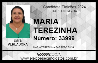 Candidato MARIA TEREZINHA 2024 - ITAPETINGA - Eleições