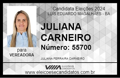 Candidato JULIANA CARNEIRO 2024 - LUÍS EDUARDO MAGALHÃES - Eleições