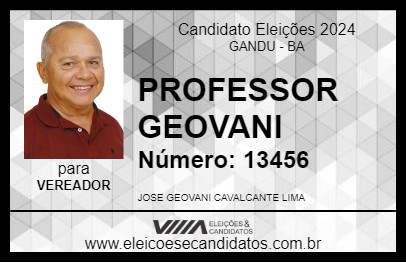 Candidato PROFESSOR GEOVANI 2024 - GANDU - Eleições