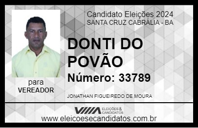 Candidato DONTI DO POVÃO 2024 - SANTA CRUZ CABRÁLIA - Eleições