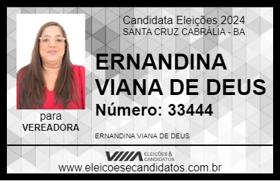 Candidato ERNANDINA VIANA DE DEUS 2024 - SANTA CRUZ CABRÁLIA - Eleições