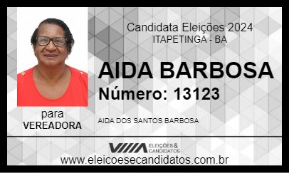 Candidato AIDA BARBOSA 2024 - ITAPETINGA - Eleições