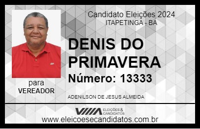 Candidato DENIS DO PRIMAVERA 2024 - ITAPETINGA - Eleições