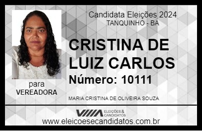 Candidato CRISTINA DE LUIZ CARLOS 2024 - TANQUINHO - Eleições