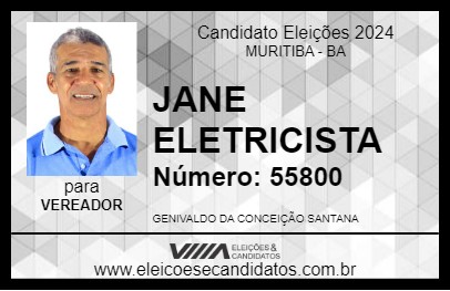 Candidato JANE ELETRICISTA 2024 - MURITIBA - Eleições