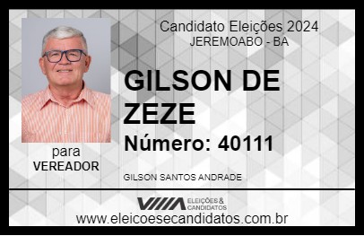 Candidato GILSON DE ZEZE 2024 - JEREMOABO - Eleições