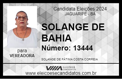 Candidato SOLANGE DE BAHIA 2024 - JAGUARIPE - Eleições