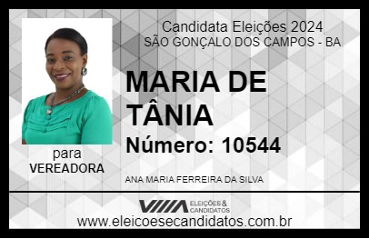 Candidato MARIA DE TÂNIA 2024 - SÃO GONÇALO DOS CAMPOS - Eleições