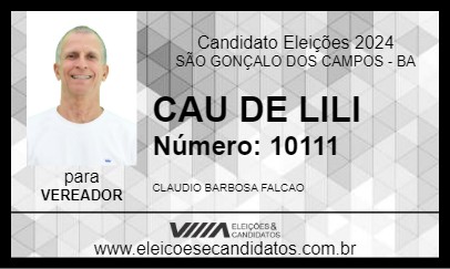 Candidato CAU DE LILI 2024 - SÃO GONÇALO DOS CAMPOS - Eleições